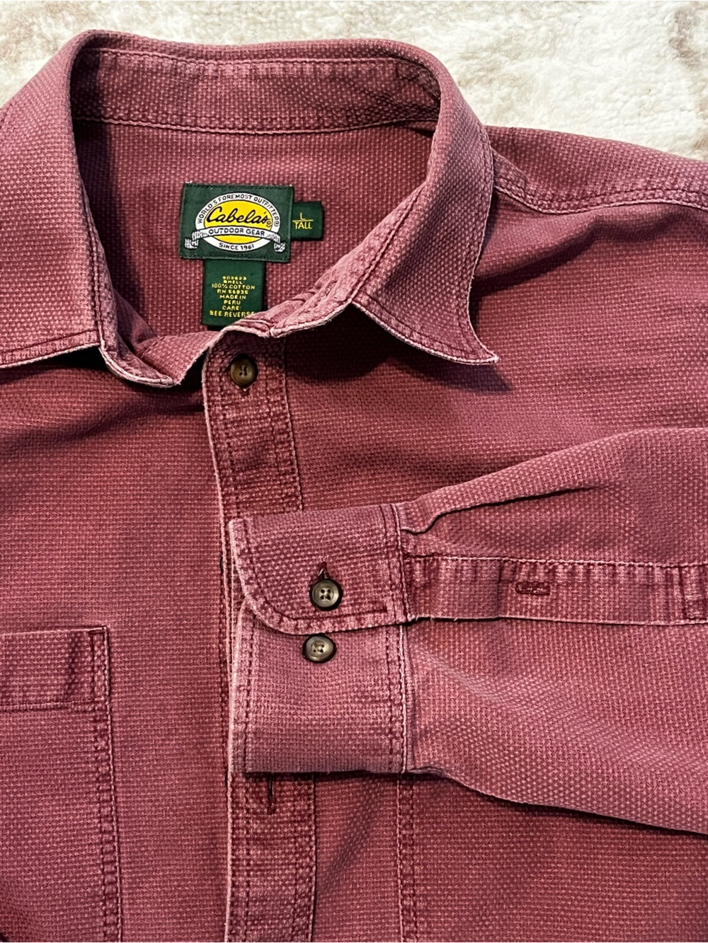 Cabela's Mens Large Tall Shirt Heavyweight Cotton Canvas Workwear Burgundy